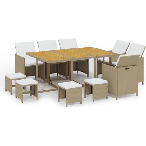 Maison Exclusive - 11-tlg. Garten-Essgruppe mit Kissen Poly Ratta
