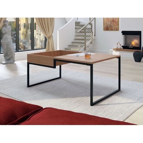 Tim - table basse - effet bois et métal noir - 105 cm - style industriel (1/4)