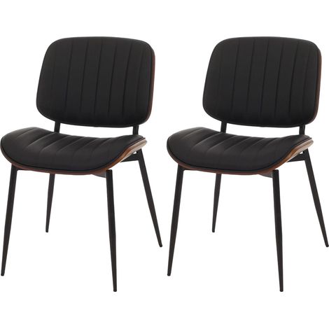 Conjunto de 2 sillas de comedor en madera curvada con acabado nogal y tapizado en polipiel negra con costuras verticales decorativas diseño moderno y elegante 040009480 (1/5)