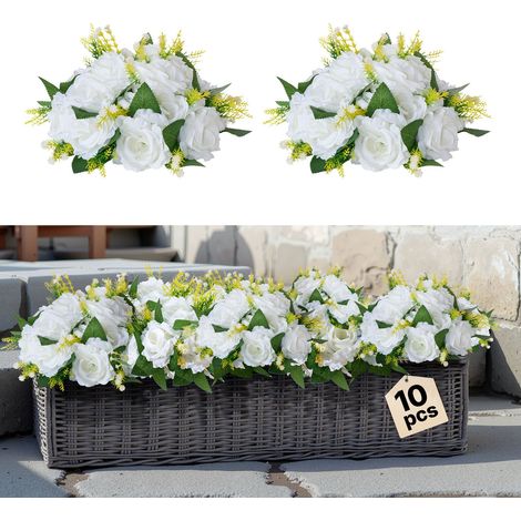 Boules de Fleurs Artificielles, Lot de 10, 24 cm, Compositions de Roses Blanches Artificielles, Fausses Fleurs Décoratives pour Centres de Table, Mariages, Saint-Valentin, Décoration d'Intérieur (1/5)