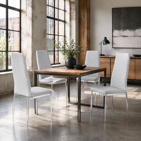 Set di 4 sedie da pranzo grigio chiaro in ecopelle PU con gambe in metallo (1/3)
