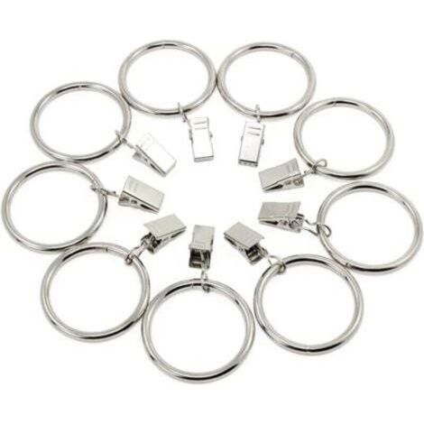 20 Pièces Anneaux de Rideau avec Pince, 38mm Diamètre Intérieur (Argent) Anneaux de Suspension de Rideaux en Acier Inoxydable avec des Clips pour Rideau Photos Décoration (1/4)