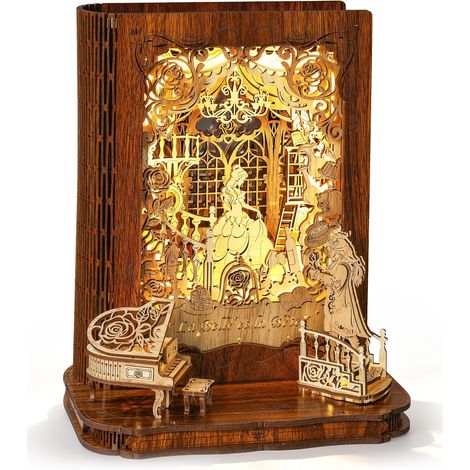 3D Wooden Puzzle with LED Lights - Fairy Tales Book Lamp DIY Building Kit Wooden Model 3D Home Decoration Creative Gift for Adults (1/5)