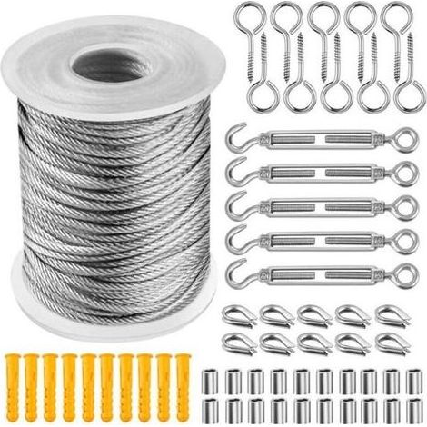 Corde en Acier Inoxydable à Suspendre Kit,30M Cable Métallique,kit Palissage Plantes Grimpantes,Câble Métallique Pour Garde Corps Escalier - 1 (1/4)