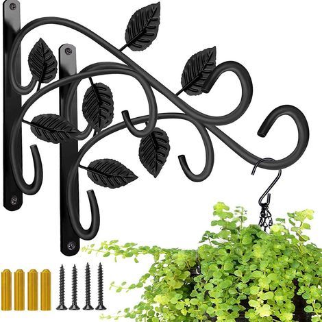 [JAMAIS UTILISÉ] Supports de suspension pour plantes avec crochet mural, 2 supports de jardin pour pots de fleurs avec vis de 29,5 cm pour lanternes, mangeoires à oiseaux, carillons éoliens, jardinièr (1/5)