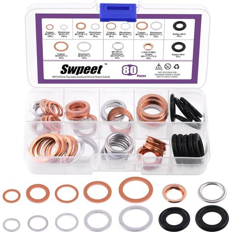 80pcs Type 14 Oil Drain Plug Gasket Combo Kit Aluminum/Copper/Rubber Pressure Oil Seal Kit (1/5)