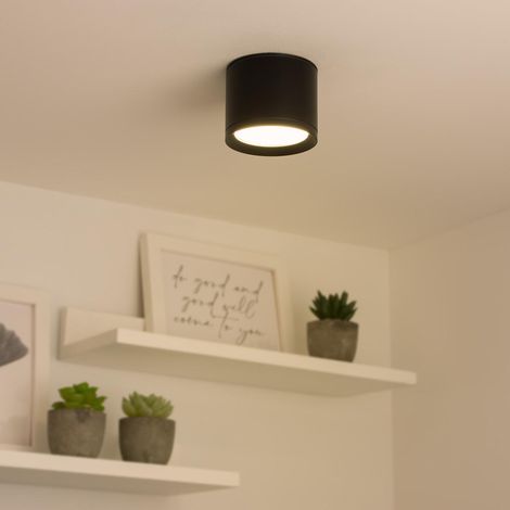 Flache Aufbauleuchte IP44 GX53 - Farbe: schwarz - Leuchtmittel: 6W warmweiß dimmbar (1/5)