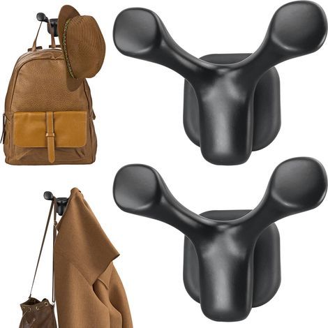Lot de 2 crochets magnétiques robustes pour manteaux, chapeaux, outils, aimants puissants revêtus de caoutchouc, double crochets pour mur de surface métallique, organisation polyvalente pour (1/5)