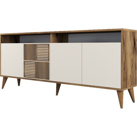 Holzanrichte "Milan" - 180 x 35 x 78 cm - Nussbaum, Creme