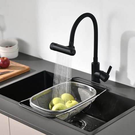 Robinet de cuisine flexible noir avec 6 types de jets d'eau (1/4)
