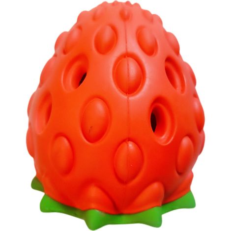 Balle distributrice de friandises pour animaux de compagnie, jouet à mâcher en caoutchouc en forme de fraise pour chiots, idéal pour nettoyer les dents et l'entretien des dents. Jouet puzzle en caoutc (1/5)