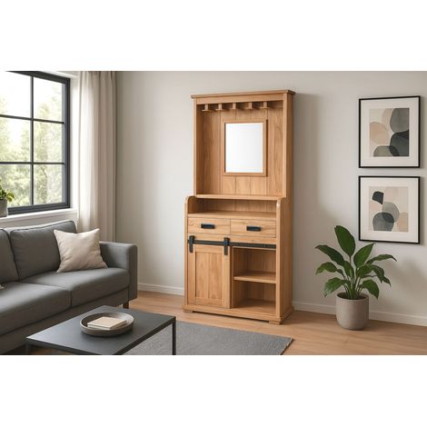 Weinschrank 75 x 35 x 170 cm Akazienholz massiv naturfarben ohne Baumkante LIAN 1 (1/5)