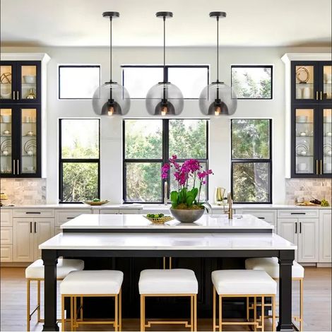 3pcs Lustre Moderne Salon,Lampe de Plafond Industriel Abat-jour en Verre Design Base Concave E27 Luminaire Retro pour Cuisine (1/5)