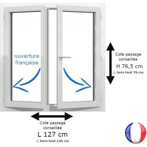 Fenêtre PVC blanc 2 vantaux hors tout H 76 x L 126 cm ouverture française pour pose rénovation