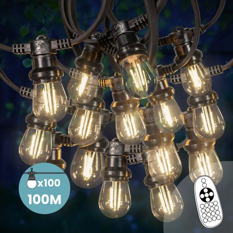 Guirlande Guinguette 100M 100 Bulbes Filament Blanc Chaud Dimmables - Guirlande Lumineuse Ampoule E27 Transparente à Intensité Variable - Guirlande Guinguette Led Variateur de Luminosité+Télécommande (1/5)