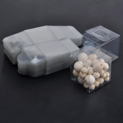 Confezione da 50 scatole regalo in plastica trasparente, 5 x 5 x 5 cm. Scatole regalo quadrate trasparenti, piccole scatole per confezioni regalo per ospiti, matrimoni, feste e compleanni. (1/5)
