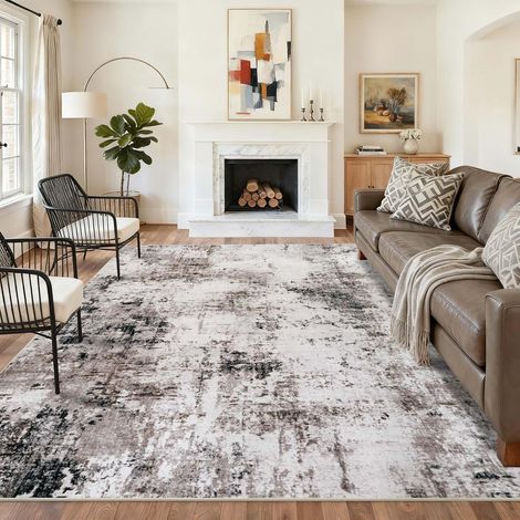 Marron Tapis Salon 160x230cm Chambre Lavable en Machine Rug (1/5)