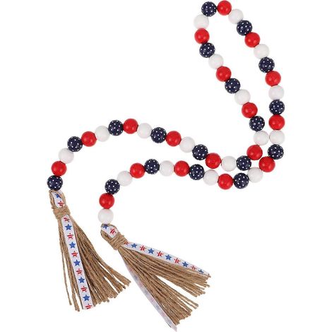 Guirlande de perles en bois décorative, 3 pièces, avec pompons patriotiques. (1/5)