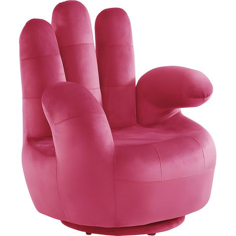Poltrona a forma di mano girevole in velluto Fucsia - CATCHY