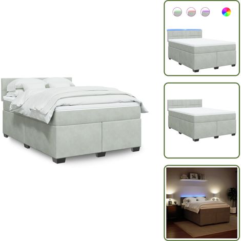 Coprimaterasso per letto - vidaXL Giroletto a Molle con Materasso Grigio Chiaro 160x200cm Velluto - Letto con testiera