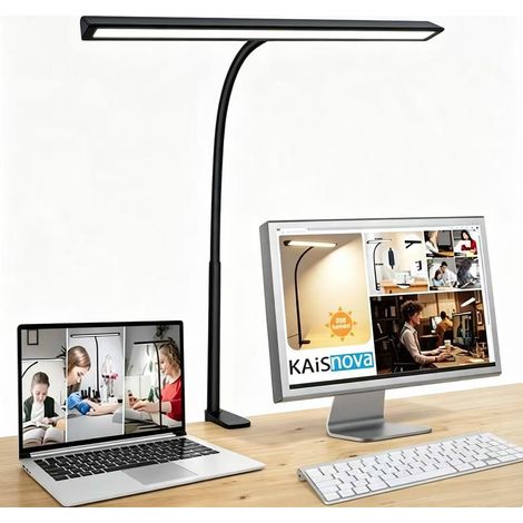 Lámpara de escritorio LED USB con clip de 10 W – 5 niveles de brillo y 5 temperaturas de color – Brazo flexible de 360° – Ahorra espacio (1/4)