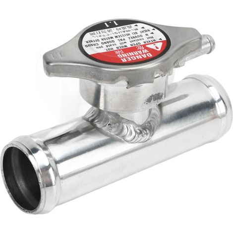 Inline radiator hose filler neck with cap, 16PSI, polished aluminum surface, 32mm, 1-1/4 inch OD, T6061 for cars (1/5)