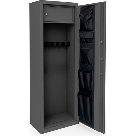 Armadio Blindato In Acciaio Per Armi Portafucili Con Serratura Digitale Tesoretto Chiave Tasca Porta Oggetti Cassaforte Sicura Grigio Scuro 148x34x28 Cm 5 Posti (1/3)