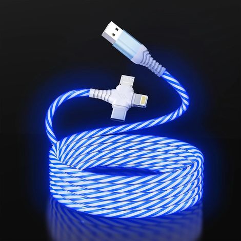 Câble de charge flottant 3-en-1 lumineux LED pour plusieurs iPhone, Lightning/Type C/Micro USB, câble de connexion lumineux RGB pour voiture (2 m bleu) (1/5)