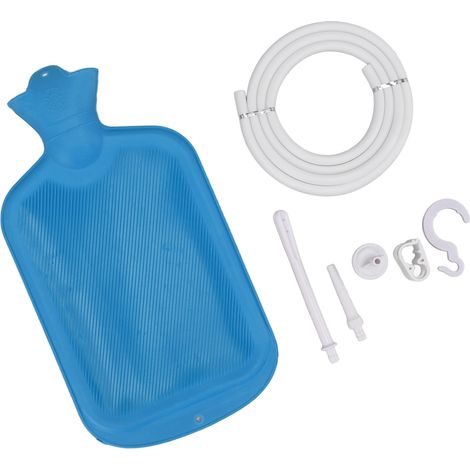 Kit de lavement domestique 2L avec tuyau ondulé, crochet et tamis en caoutchouc (bleu) pour la douche (1/5)