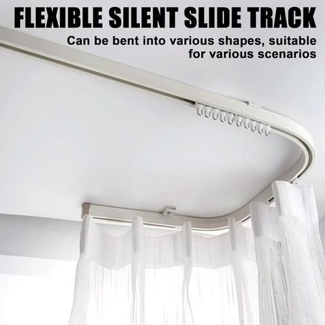 Tringle à rideaux incurvée 5m – Flexible avec roulettes silencieuses – Pour séparation de pièces et rideaux de douche (1/2)