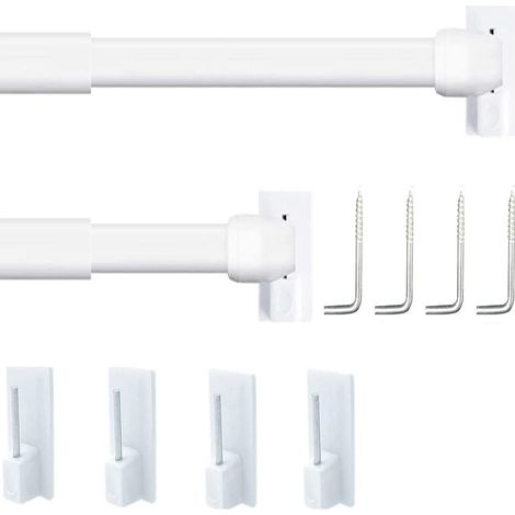2 Pièce Tringle a Rideaux Extensible Sans Percage Réglable Barre a Rideaux Sans Percage pour Maison et de Crochets Rideau Adhésive,Blanc(30-50CM) (1/4)