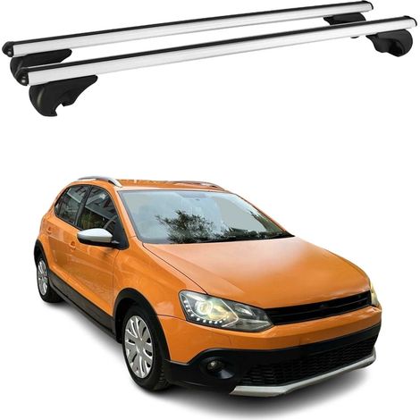 OMAC Aluminium Dachträger Querträger für VW Polo mk5 2009-2017 – TÜV / DIN 75302:2019 – Abschließbar – Max. 75 kg – 2 Stangen Silber (1/5)