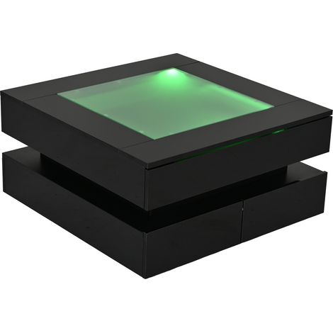 Couchtisch Schwarz 70 x 70 x 35 cm mit Glastischplatte, LED-Beleuchtung und 3 Schubladen, MODENUIT (1/5)