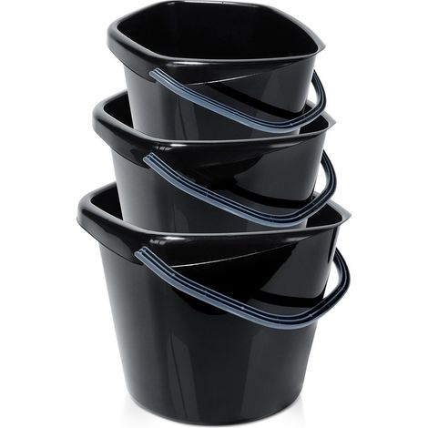 Seau en plastique noir 5 l, 10 l, 14 l 3 pièces. (1/5)