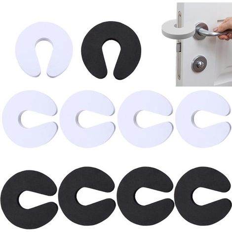 Lot de 10 butées de porte intérieures en mousse, protections de poignée de porte sécurisées pour les enfants et les bébés. Convient aux portes jusqu'à 3 cm d'épaisseur (noir). (1/5)