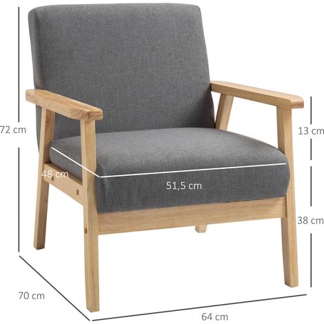 Sessel im Skandi-Design, Akzentsessel, Massivholz, Leinenoptik, 64 cm x 70 cm x 72 cm, Grau + Natur (1/5)