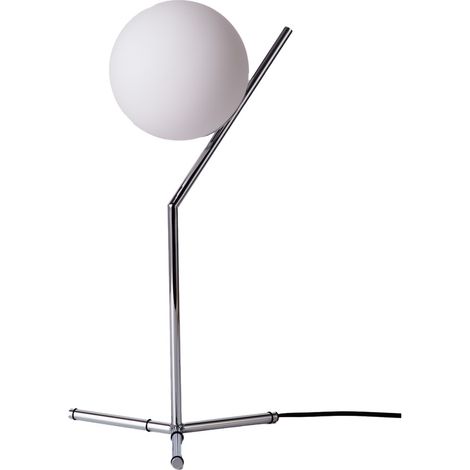 Lampe de table Ø18 cm en verre opalin, E27, chromée