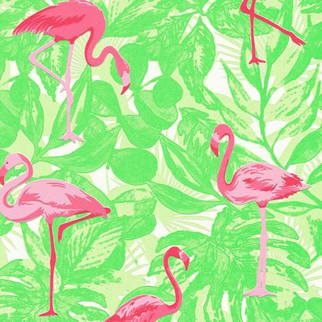 Kids Wallpaper Green Pink Flamingo Tropical Leaf Gloss Vinyl Non Woven