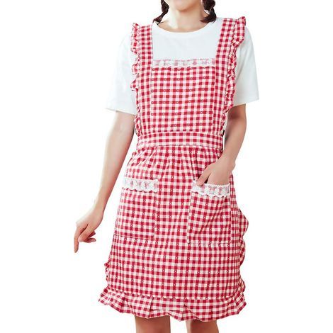 Jolis tabliers de cuisine pour femmes avec poches, tablier de chef ajustable, tablier en coton à volants pour la pâtisserie et la cuisine (1/5)