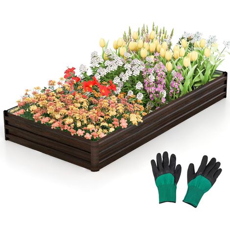 COSTWAY Cantero de Jardín Elevada, 240 x 120 x 30 CM Jardinera Grande de Metal para Exteriores para Vegetales, Frutas, Hierbas, Flores, Resistencia con Soporte Reforzado, Base Abierta (1/5)