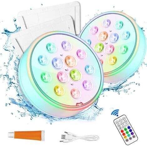 Pair Éclairage de piscine, lampe de piscine rechargeable entièrement scellée, étanche IP68, éclairage de piscine LED RVB 16 couleurs, économie d'énergie, adapté au jardin, à la baignoire, au spa, au v (1/4)