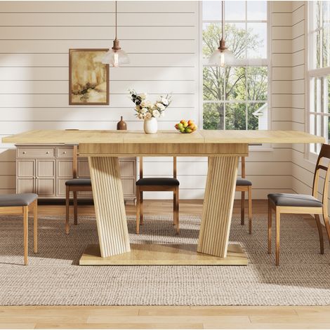 Tavolo da pranzo allungabile 160x80x76 cm, base stabile, piano effetto legno, MDF, Natural e Light Brown (1/5)