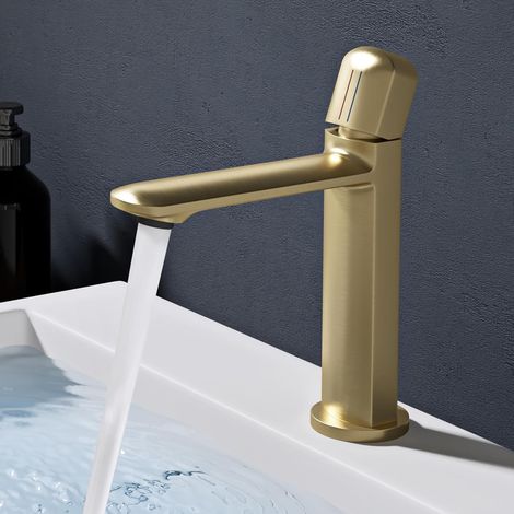 Mitigeur Robinet de Lavabo Salle de Bain en Laiton Doré Monocommande Eau Chaude ou Froid 20,9 cm Or brossé (1/5)