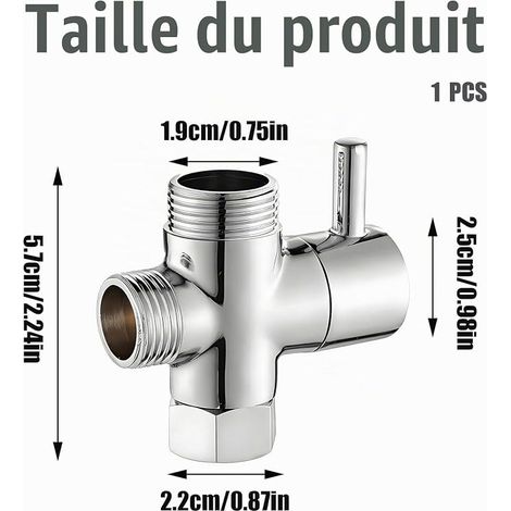 Chrome Shower Diverter Valve - 3 Way T-Adapter for Switching Between Shower Head and Fixed Shower Head - Male G1/2 Inlet with G1/2 Compatible Dual Outlets (1/4)