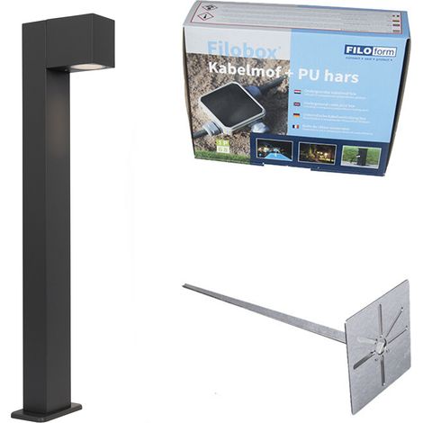 QAZQA Industrial Lámpara de pie industrial para exterior gris oscuro 65 cm IP44 - Baleno Aluminio /Vidrio Alargada Adecuado para LED Max. 1 x 11 Watt