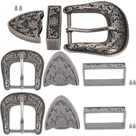 Boucle de ceinture en alliage sculpté main style vintage, 40mm, lot pour collier et accessoires de selle. (1/5)