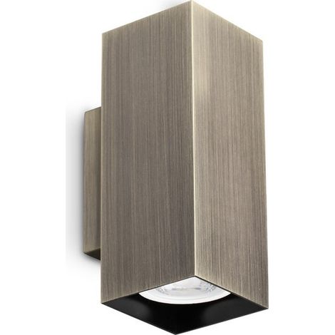 Ideal Lux LOOK Applique murale carrée 15 cm, éclairage haut et bas, laiton bruni, 2 ampoules GU10