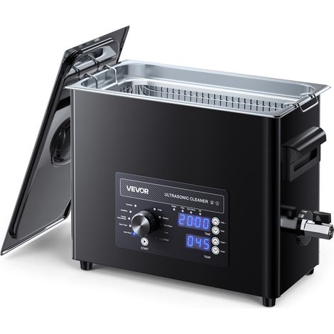 VEVOR Nettoyeur a Ultrasons 6 L, Appareil de Nettoyage par Ultrasons avec Commande par Bouton, en Inox, avec Panier et Boule de Nettoyage, pour Montres, Rasoirs, Bijoux, Pieces de Monnaie, Noir