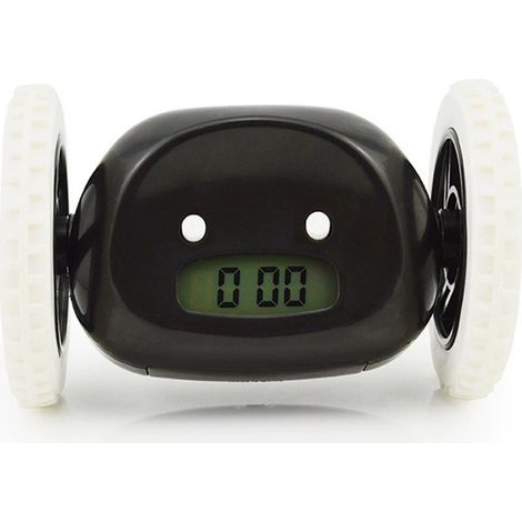 Réveil Matin Roulant Forte Sonnerie Reveil Puissant Gros Dormeurs pour Sourd Tres Bruyant Chambre Adulte Enfant Adolescent Reveil LED Roule Saute, Cadeau Amusant (Noir)