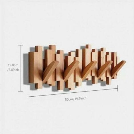 Porte-manteau mural en bois massif 50x15cm – 5 crochets flexibles pour manteaux et sacs – Installation facile avec vis incluses (1/4)
